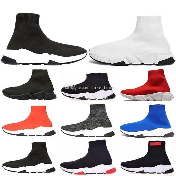 

2019 дизайнер мужчины женщины Speed ​​Trainer Роскошные носки Обувь Марка черный белый красный блеск Плоские модные мужские Кроссовки Бегун размер 36-45