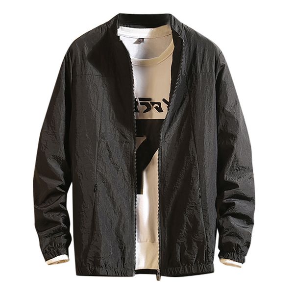 

large size men's jacket autumn casual fashion pure color stand patchwork thin jacket zipper coat jackets solid drawstring jaque, Black;brown