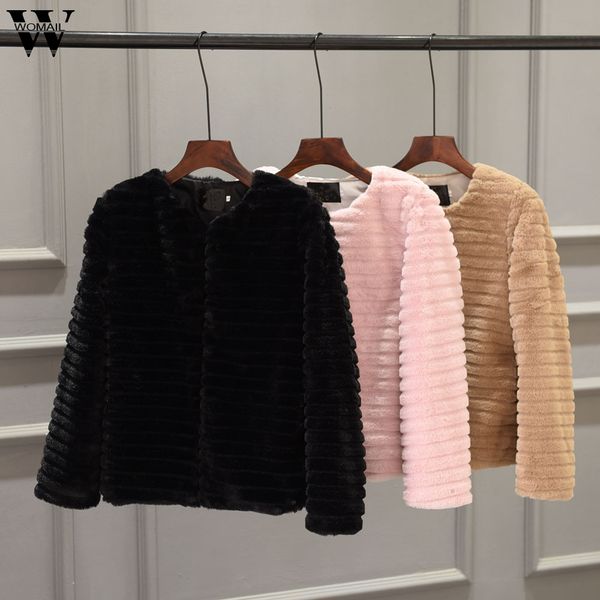 

womail womens coats womens ladies warm faux fur coat jacket winter gradient color outerwear coat women 2019 s-3xl, Black;brown