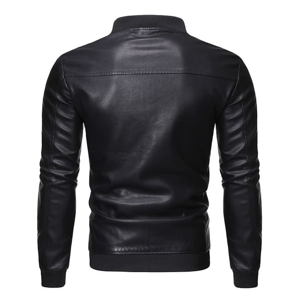 

men's autumn and winter new style casual fashion washing leather coat pu leather jacket, Black