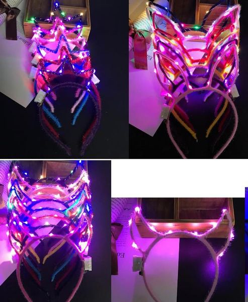 

led light up cat rabbit mice ear horn crown headband kids party glowing flashing hairband hoop prom concet fans atmosphere props gift