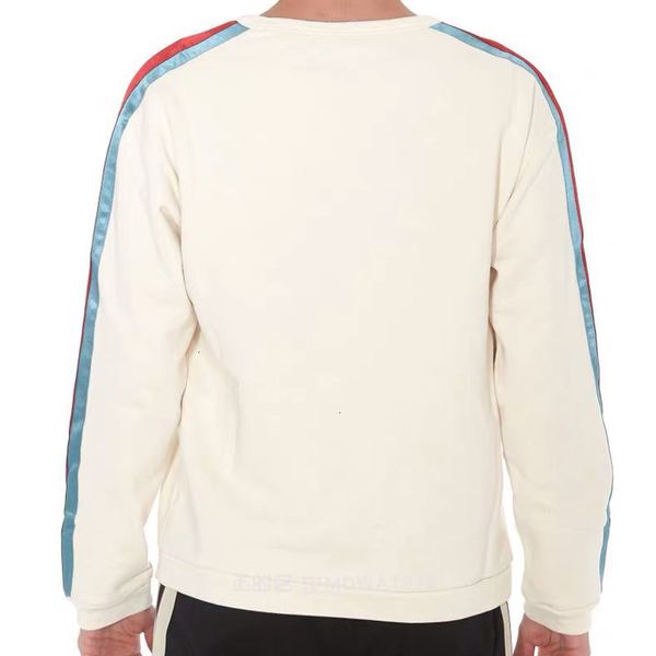 Mode-Sweatshirt, hergestellt in Italien, rote und blaue Streifen, blauer Stern, beige, langärmliger Pullover, Rundhalsausschnitt, modisches Paar-Freizeithemd HFHLWY060