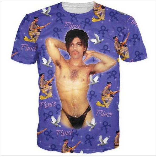 La più recente maglietta stampata in 3D Musicista sgargiante Prince Roger Nelson Manica corta Estate Casual Tops Maglietta moda O-Collo Uomo DX014
