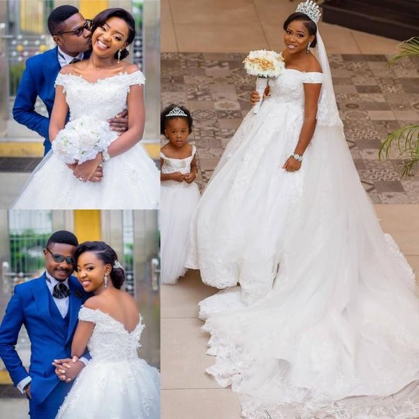 

beautiful african wedding dresses white ball gown wedding dress luxury off the shoulder flower appliques princess court bridal gown cheap