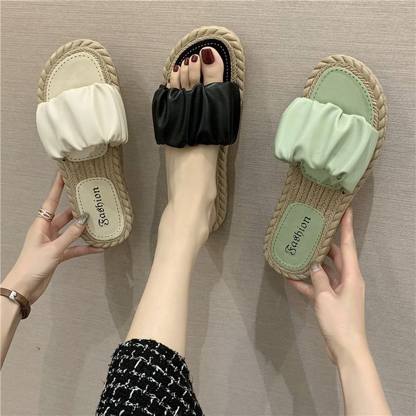

female shoes summer woman shallow womens slippers outdoor slides low 2020 beach flat rubber fashion pu, Black