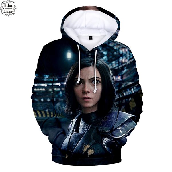 

frdun alita battle angel 3d new fashion hoodies women 2019 exclusive casual hooded sweatshirts streetwear hoodies, Black