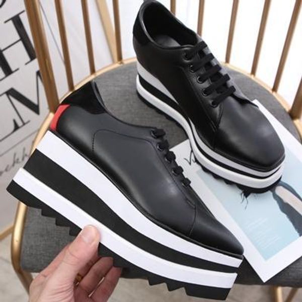 

2019 stella mccartney women star platform shoes calfskin genuine leather 7cm wedge oxfords elyse sneakers mn02, Black