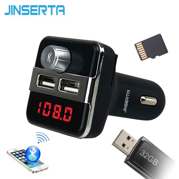 

jinserta car mp3 music player 2 usb car charger wireless fm transmitter handscall bluetooth kit support tf card