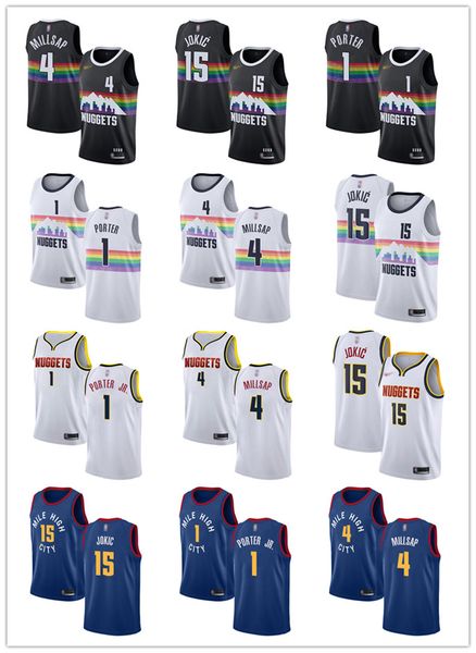 

mens womens youth denver nuggets michael 1 porter paul 4 millsap nikola 15 jokic custom city edition basketball jerseys, Black;red