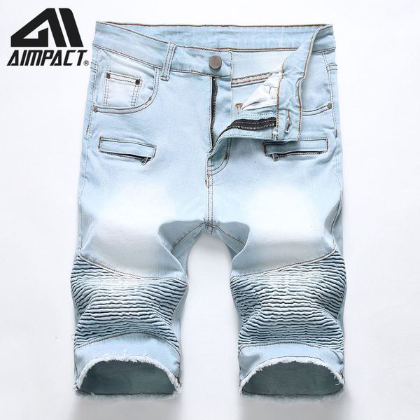 

2019 new fashion denim shorts for men slim fitted cowboy jean trunks male summer skinny blue jean shorts by aimpact am2312