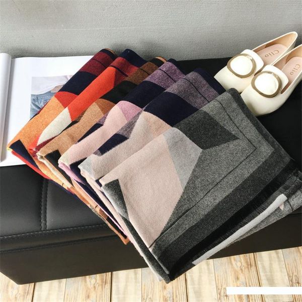 

189 * 67cm европа геометрические бой цвет шерсти теплый кашемир шарф женщин 2019 russan модно зимой палантины, платки, шарфы wa04, Blue;gray