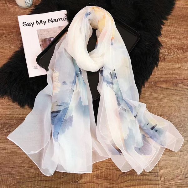 

wholesale scarf 100% silk women wear scarves design summer long scarf label 190x135cm shawl