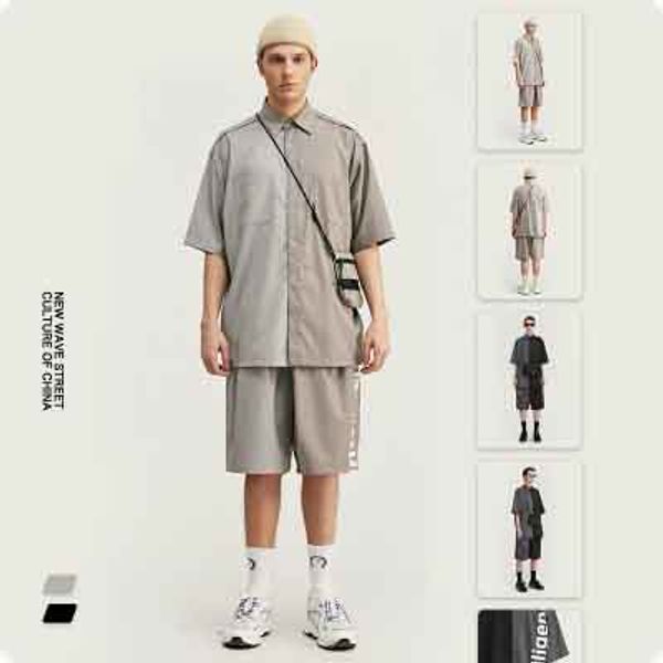 

mens designer t shirt casual suit hip-hop personality fashion trend outfit males two-piece suit youth student style handsome 2020 new style, Gray