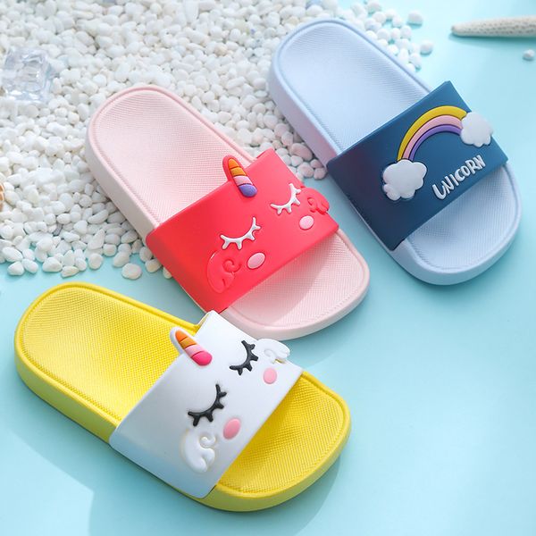 

2020 kids children' slippers summer girl cute cartoon unicorn home indoor non-slip soft bottom bathroom boys slippers summer, Black;grey
