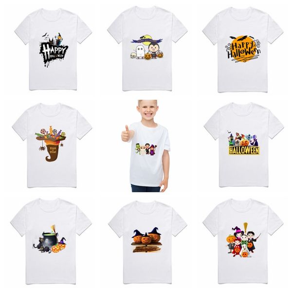 Çocuklar Giysi Tasarımcısı Erkek Cadılar Bayramı Gömlek Pamuk Toddler Kız T Shirt Kısa Kollu Çocuk Kabak Tees Tops 38 Tasarımlar DW4114