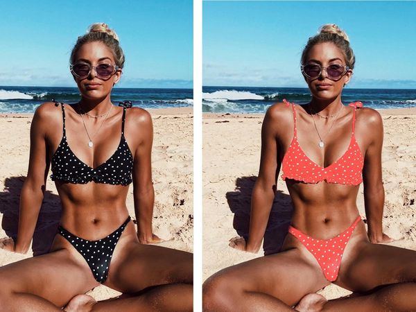 

europe and the united states swimwear polka dot print flounces bikini women's split swimsuit bathing suit