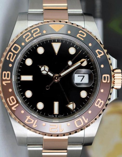 

luxury mens watch 18k rose gold & stainless steel 126711 ceramic bezel gmt asia 2813machinery automatic movement mens watches, Slivery;brown