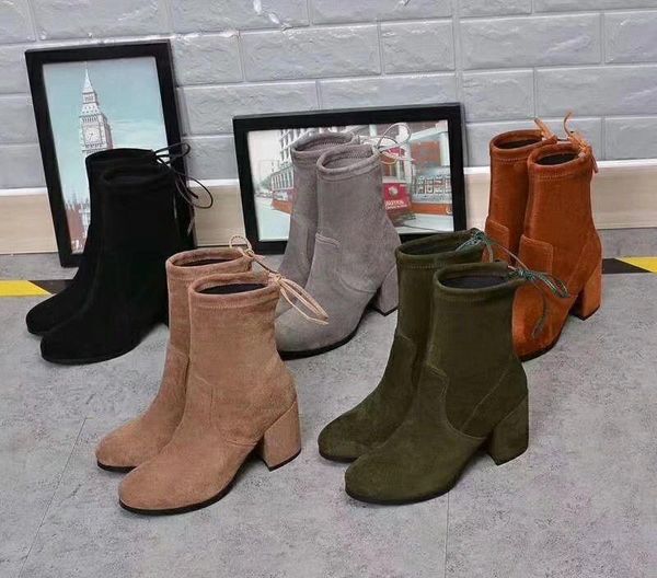 

suede leather chunky heels womens boot new fall winter female ankle booties, Black