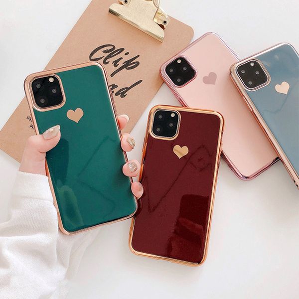 

plating love heart soft tpu phone cases for iphone 12 mini 11 pro max x xr xs max silicone cover for iphone 6 6s 7 8 plus se2