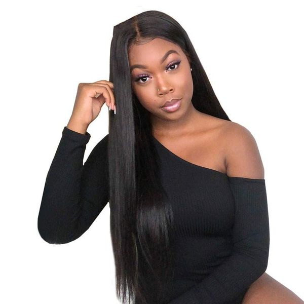 

13Ã4 lace front human hair wigs with baby hair for women brazilian straight hair wig 180% density remy, Black