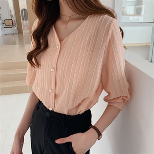 

large size women's dress design sense v-neck chiffon 200 jin middle bottom shirt sleeve base shirt, White