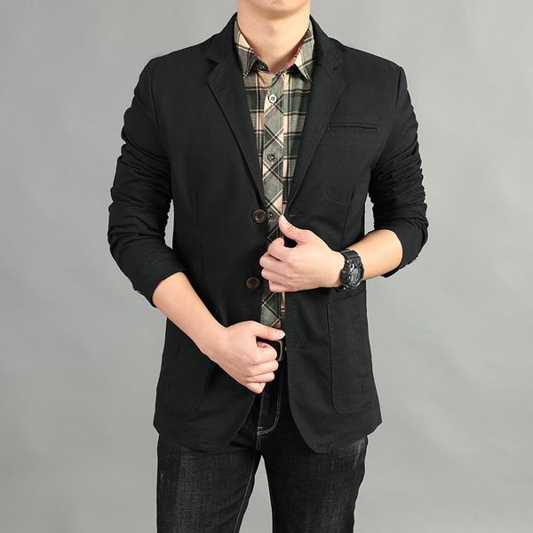 

men suits slim fit suit tuxedos jacket male middle-aged cotton loose suit collar jacket agent jeep male autumn casual suit, White;black