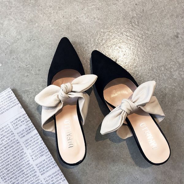 

new pointed fashion high heels sweet cute bow slippers comfortable fashion wild high heels, Black