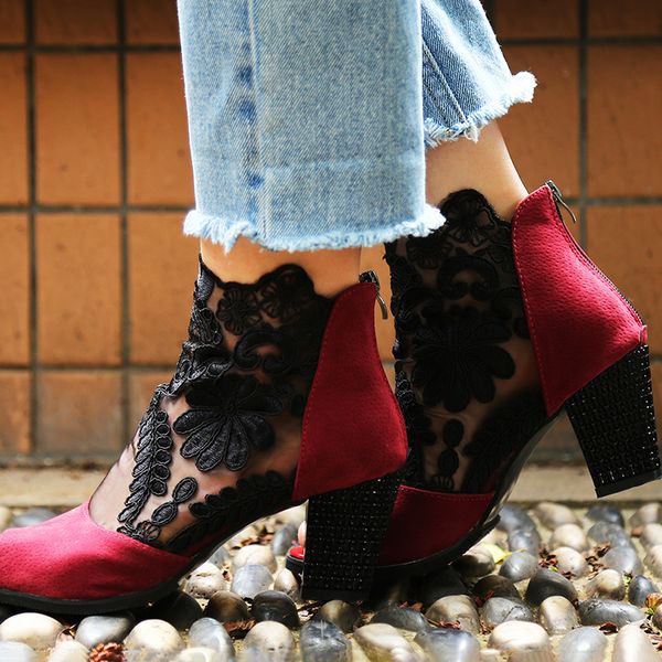 

new mesh coarse heels lace spring and summer with super fine waterproof shallow mouth shoes nightclub fish mouth shoes, Black