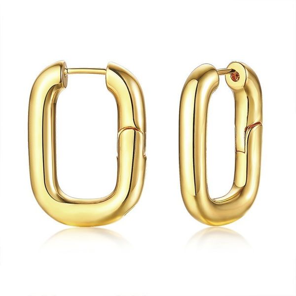 

simple modern women brass rectangle geometric hoop earrings, Golden