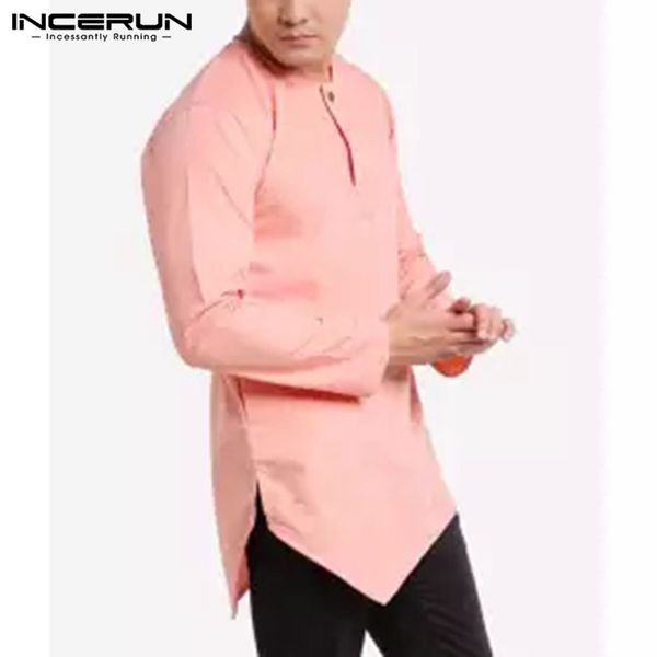 

mens long sleeve casual shirt streetwear irregular hem solid color dress shirts kurta suit men clothes 2019 incerun, White;black