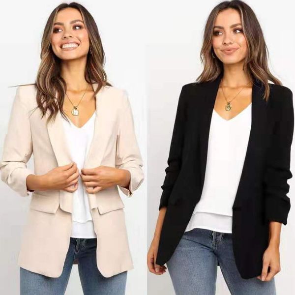 

fashion solid color office ladies blazer long sleeve slim elegant suit coat jacket women blazers female outerwear, White;black