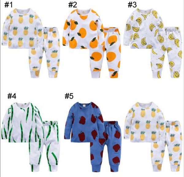 Ins Novo bebê menino menina pijama conjuntos de roupas 100% algodão manga longa desenhos animados abacaxi banana laranja impressão menino conjunto verão menino menina conjunto casual