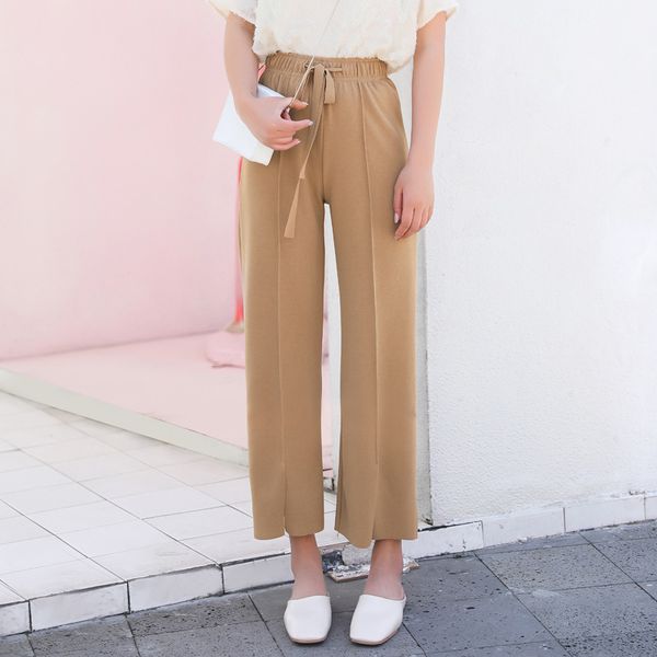 

spring 2018 high waisted wide leg pants women new split womens trousers 2018 loose lace up pants for women, Black;white