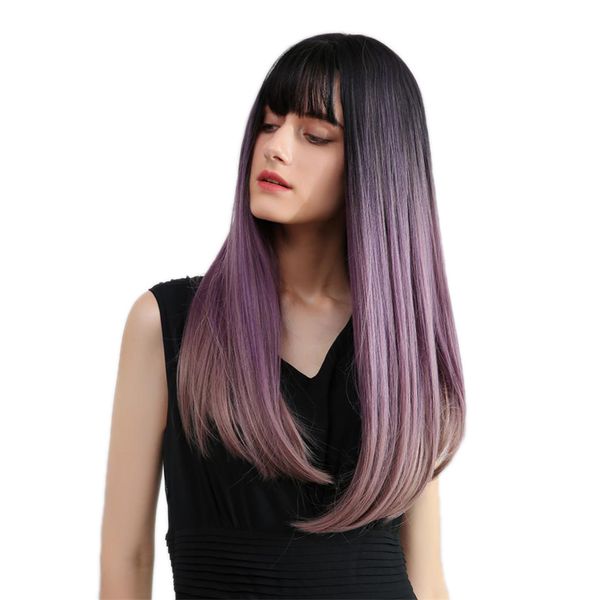 

24'' women long straight synthetic resistant wigs for cosplay party, Black