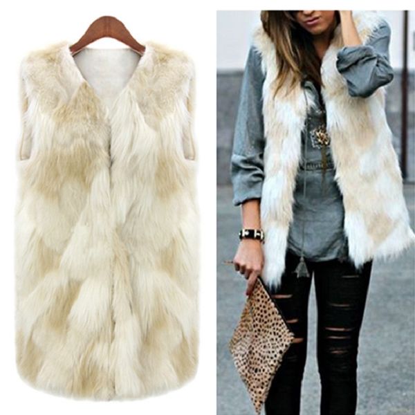 

fur vest coat women autumn winter sleeveless v-neck soft hairy waistcoat fur jacket outerwear plus size 3xl, Black