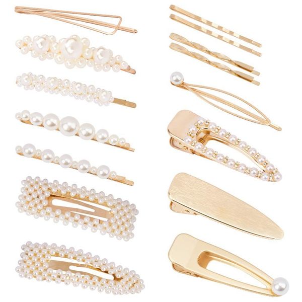 

15pcs элегантные клипы pearl волос шпильки для волос аксессуары для женщин lady bridal прополка white pearl цветок клипы pins barrette, Golden;white