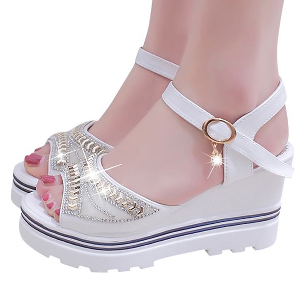 

sagace women thick bottom sandals wedges sandals shoes for women fashion women summer wedge heel open toe buckle strap sandals, Black