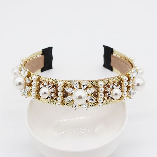 

european and american baroque pearl flower geometric headband dance party retro court fashion fashion show hair accessories 992 v191220, Golden;silver