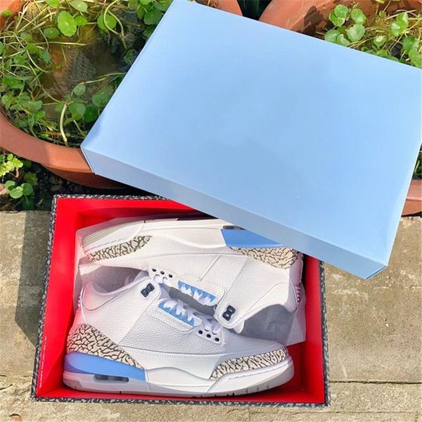 

new logo mens basketball shoes unc critical chaussures men jumpman 3 aniversity blue white air ct8532-104 with original box, White;red