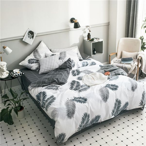 Plain Minimalist Bedding Set Tropical Leaves Geometric Heart Polka