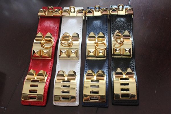 

Low price wholesale h bangle litchi real leather four nailing rivet leather bracelet exaggerated punk wind big bracelet jewelry