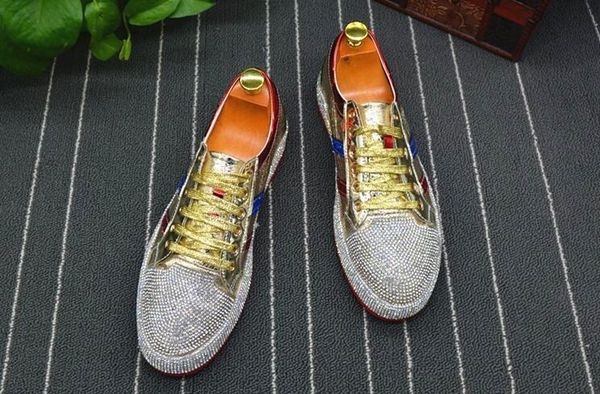 

fashion men rhinestone gold silver red mixed color causal loafers shoes moccasins men driving non-slip rubber bottom for man d09, Black