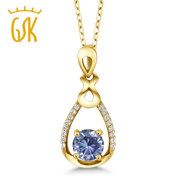 

gemstoneking 18k yellow gold plated silver pendant persian blue created moissanite 1.00ct dew for women fine jewelry