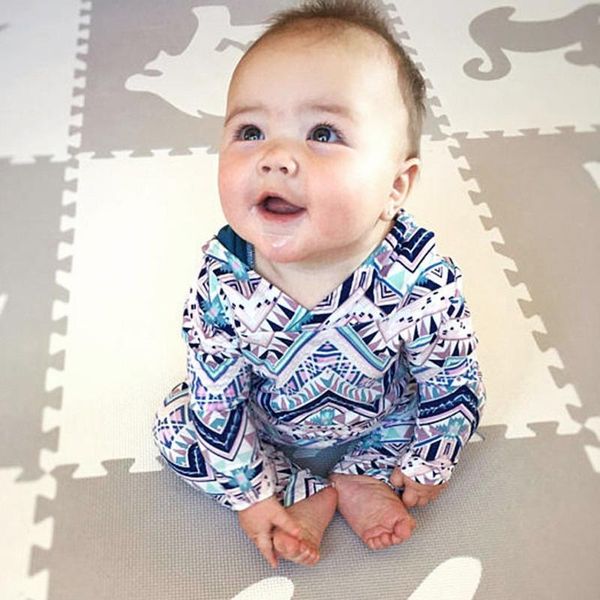 

novelty toddler infant baby girls boys print hooded romper jumpsuit outfits cotton blend clothing, Blue
