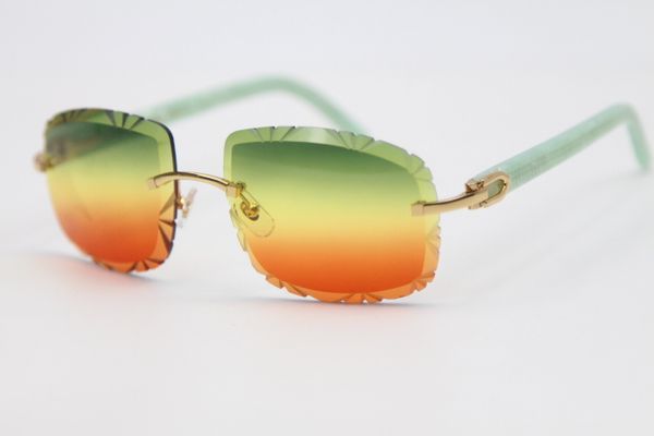 

2020 new popular carved lens 8200762a sunglasses rimless transparent green gold purple brown lens bc decoration gold frame size:62-20-135mm, White;black