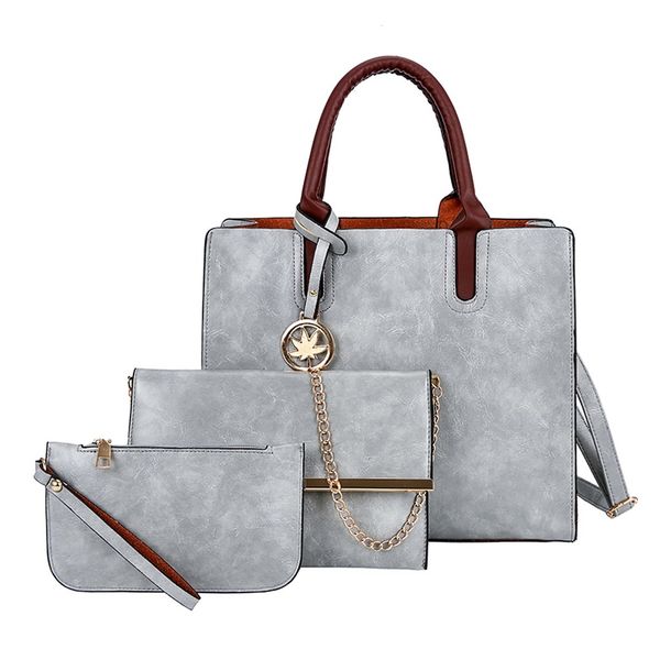 

fashion women's outdoor solid color three-piece leather handbag messenger bag wallet messenger bag three-piece set quality &f3