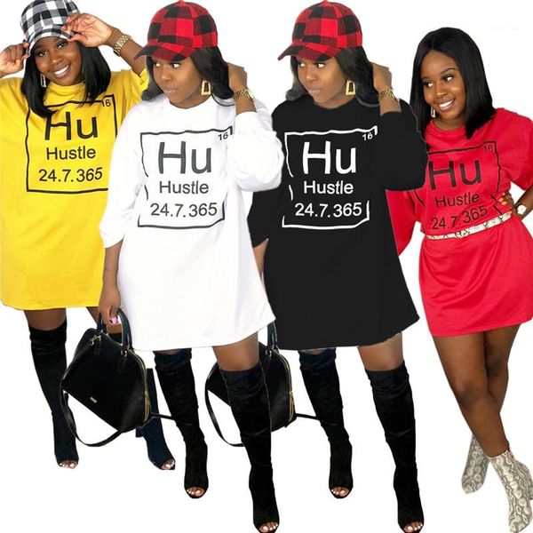 

female dresses casual woman clothing sping women designer casual dresses solid color o neck letter printed, Black;gray