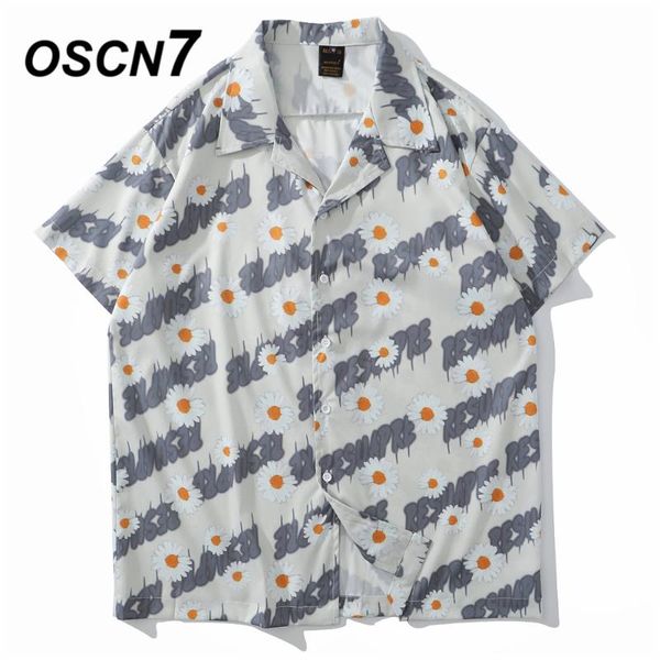 

oscn7 casual printed short sleeve shirt men street 2020 hawaii beach oversize women fashion harujuku shirts for men 3929, White;black