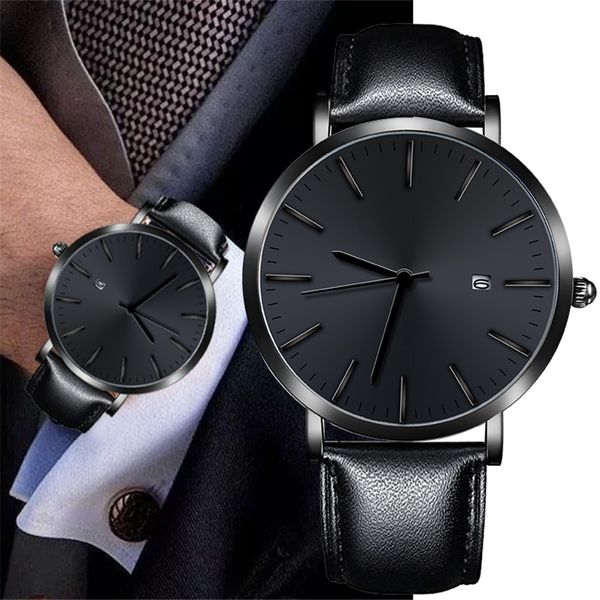 

business casual wrist watch men leather strap quartz analog watches black color elegant social clock erkek kol saati /pt, Slivery;brown