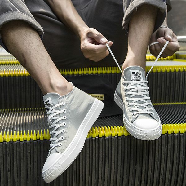 

new men fashion casual shoes trend comfortable breathable sneakers spring high walking male canvas shoes e21-33, Black